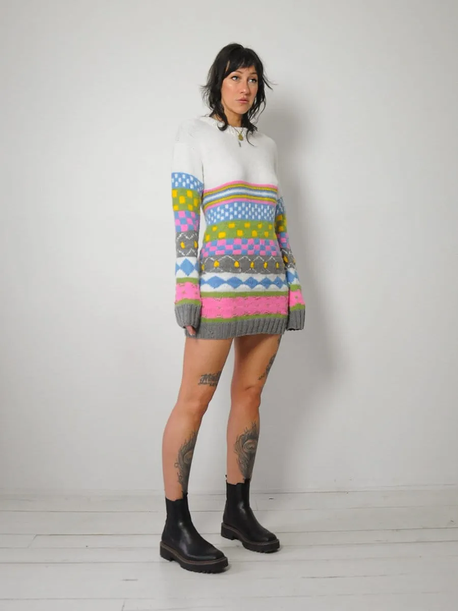 1980's Checkered   Stripe Sweater Dress