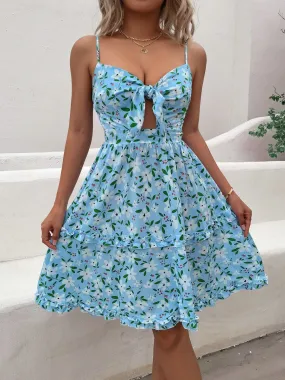 2024Sleeveless Floral Print Cut Out Cami Dress