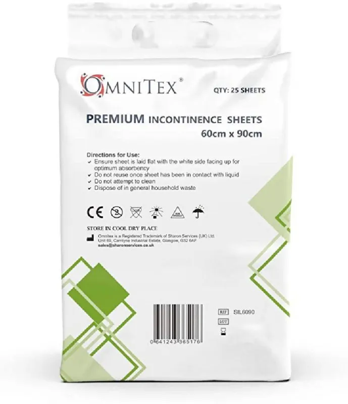 60x90 cm Omnitex incontinence sheets bed pads by Max medsurge | 25 absorbing sheets