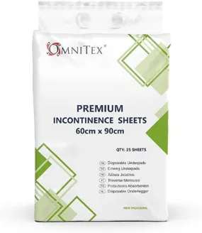 60x90 cm Omnitex incontinence sheets bed pads by Max medsurge | 25 absorbing sheets