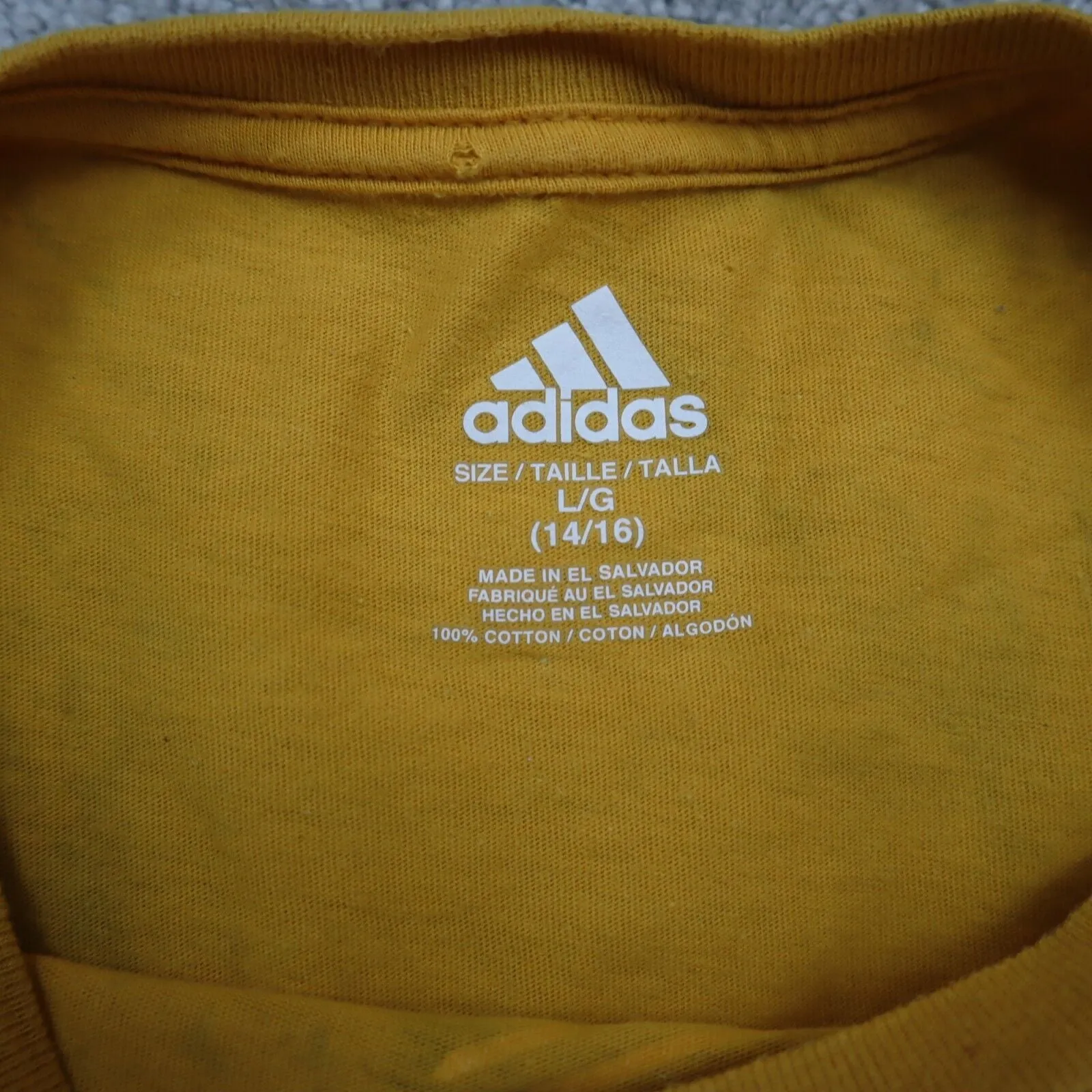 Adidas T-Shirt Youth Boys Large Yellow Short Sleeves Graphic Sports T-shirt