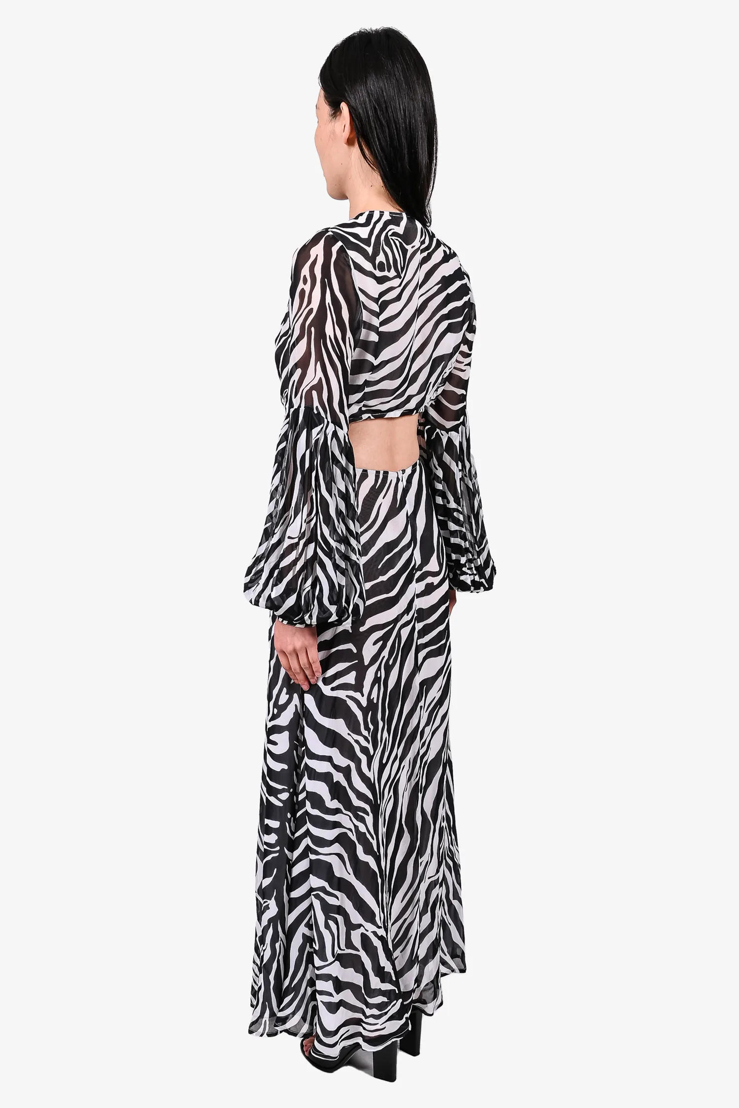 Alexandra Miro Black/White Zebra Print Slit Maxi Dress Size XS