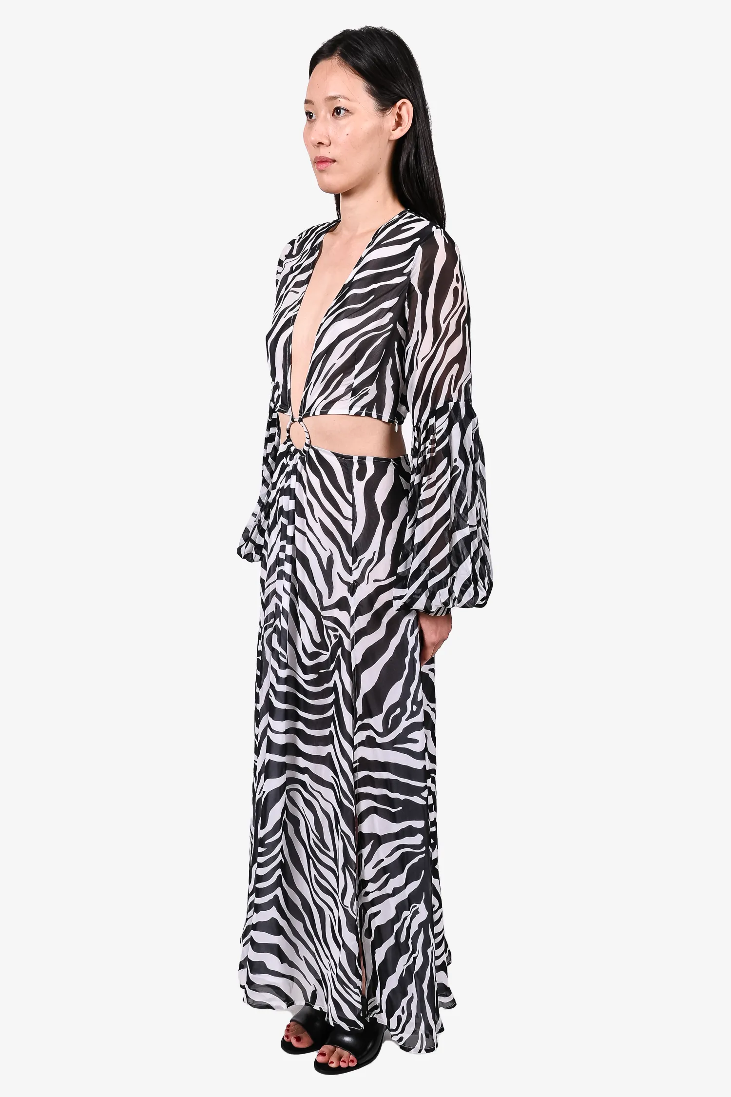 Alexandra Miro Black/White Zebra Print Slit Maxi Dress Size XS