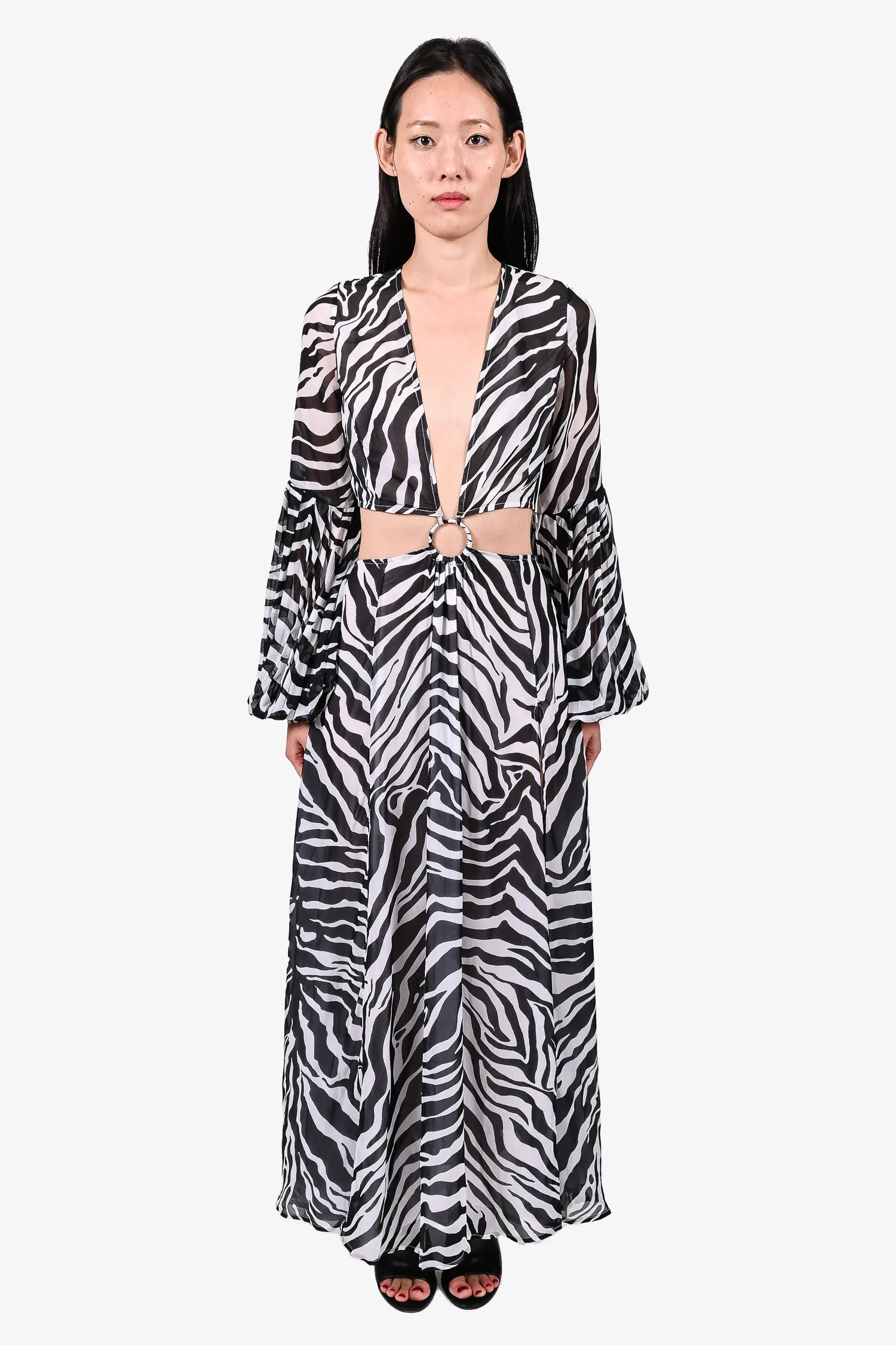 Alexandra Miro Black/White Zebra Print Slit Maxi Dress Size XS