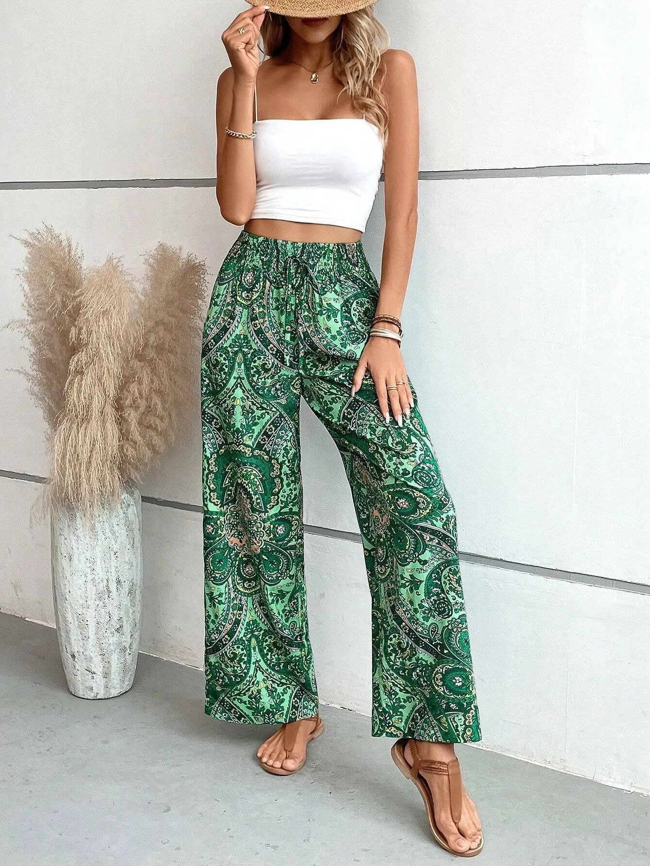 All-in-one printed elastic-waisted wide-leg pants_CWBLP0726