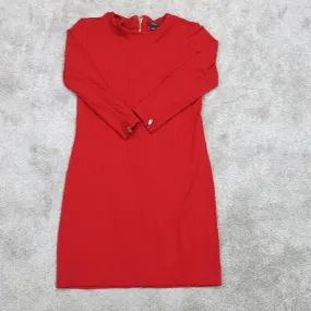 Ann Taylor Women Knitted Sweater Dress Back Zip Long Sleeves Round Neck Red Sz 4