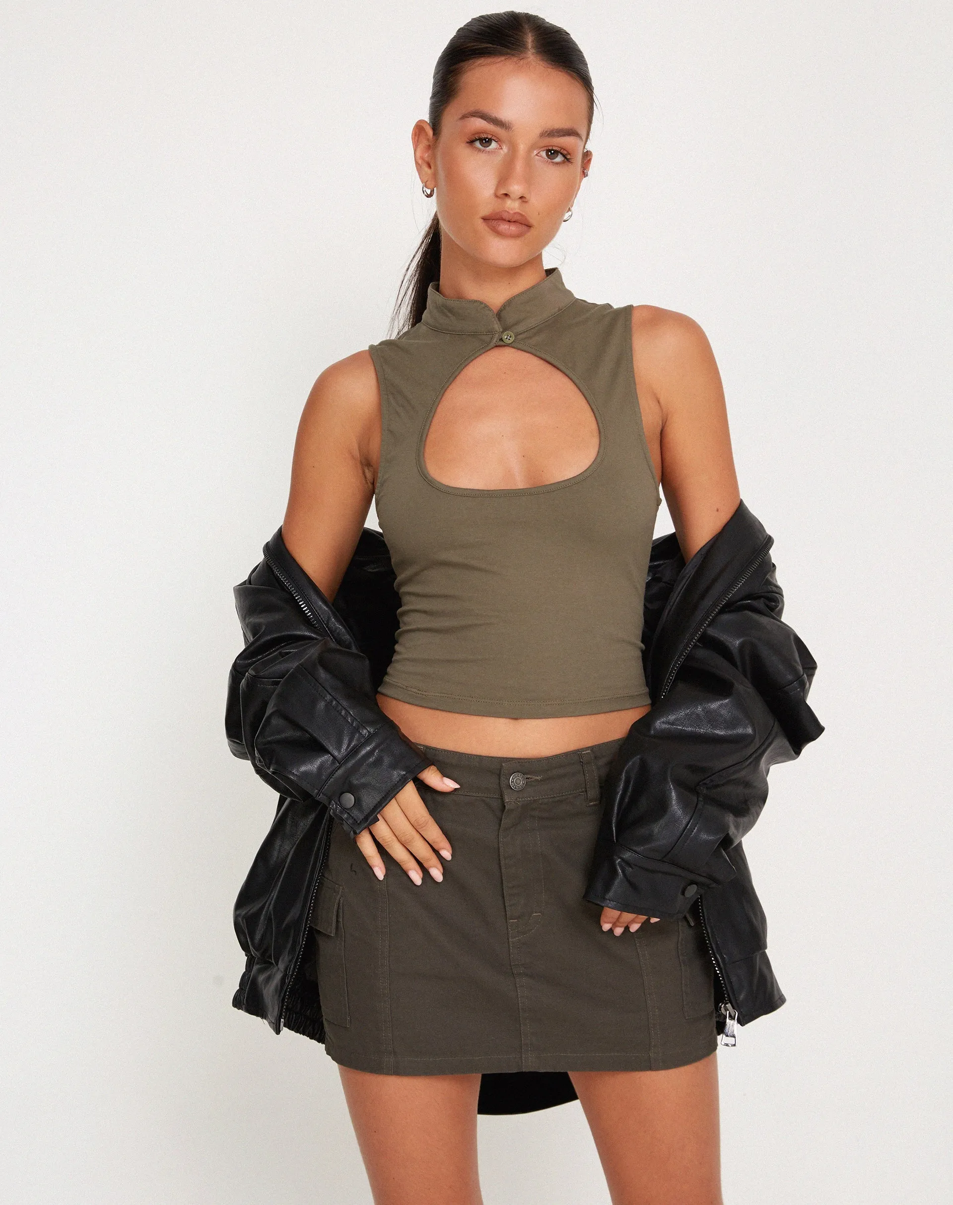 Annesley Crop Top in Tarmac Green