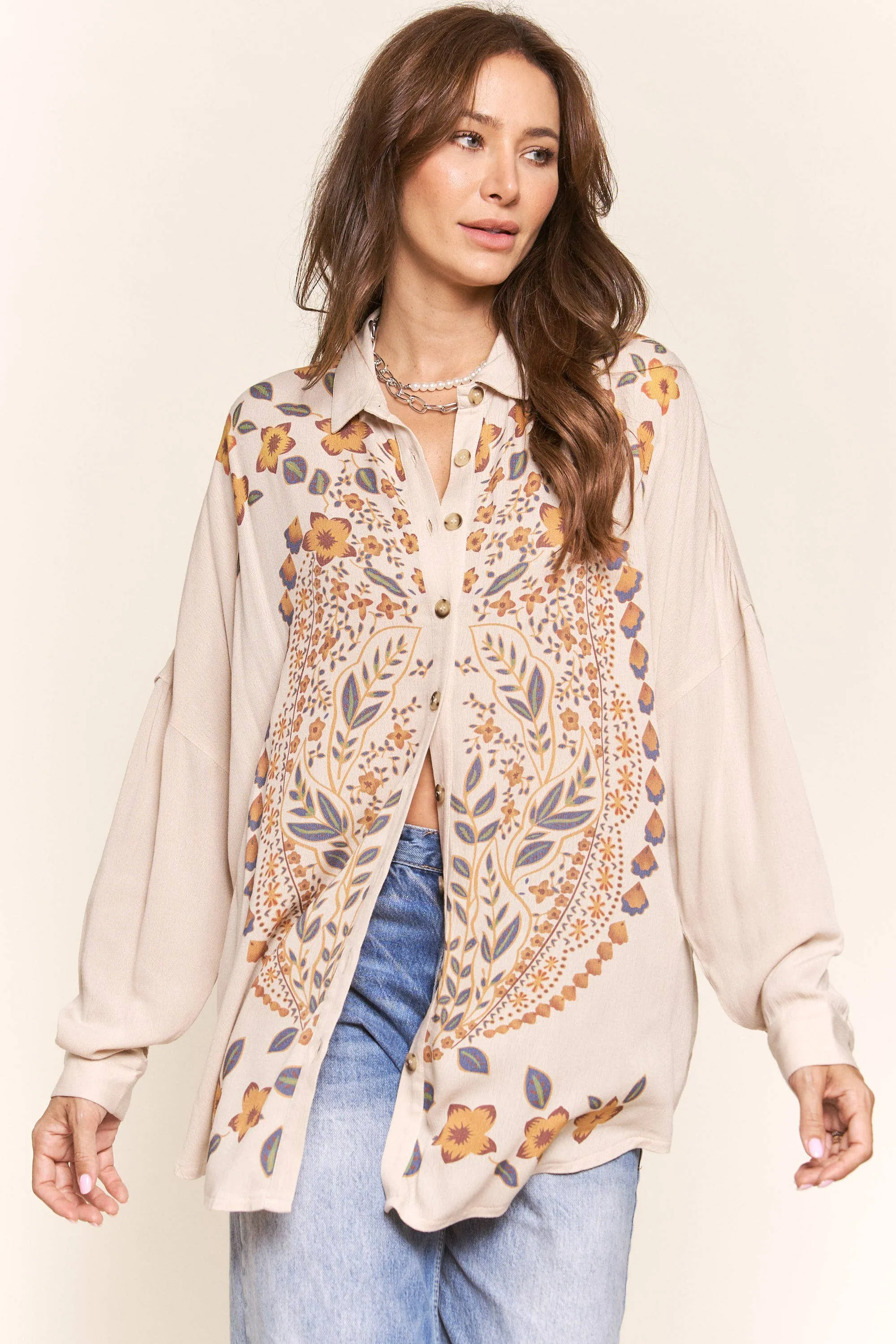 Autumn Floral Button Down Blouse