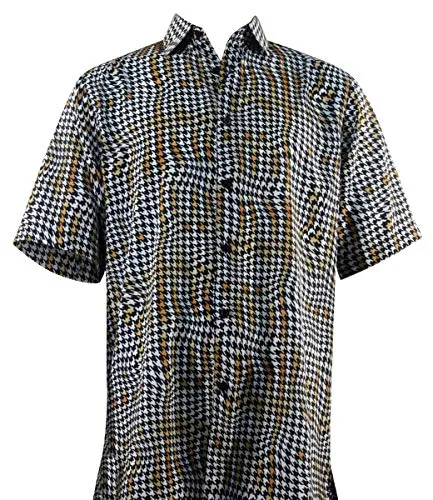 Bassiri - Random View, Button Front Short Sleeve Square Hem Black & White Men's Shirt