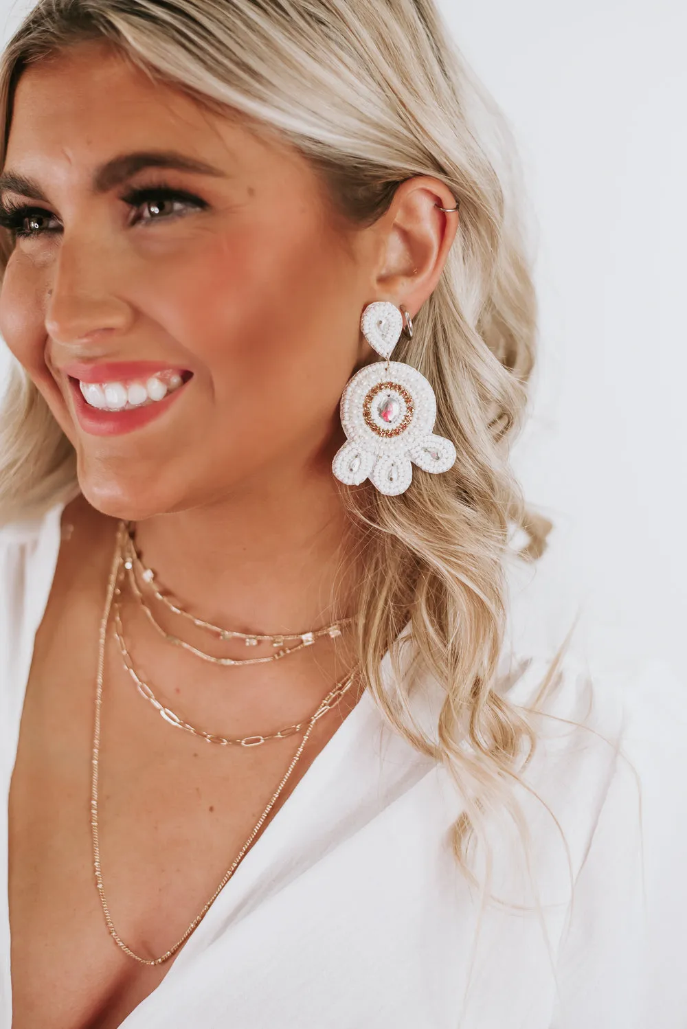 Beaded Babe Earring, White