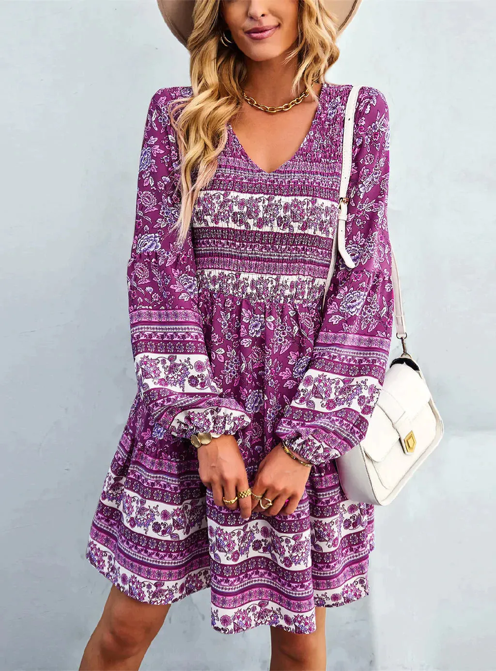 BerryBetty - Bohemian Casual Long Sleeve Print Dress