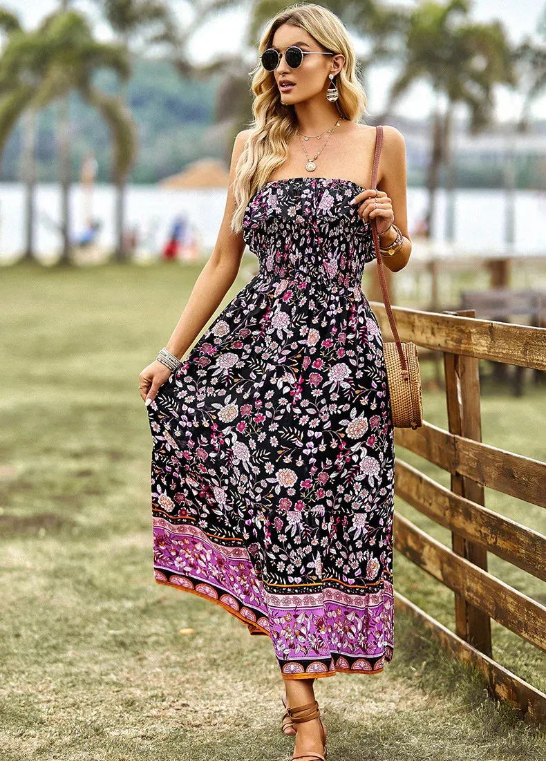 BerryBetty - Bohemian Casual Tube Top Printed Dress