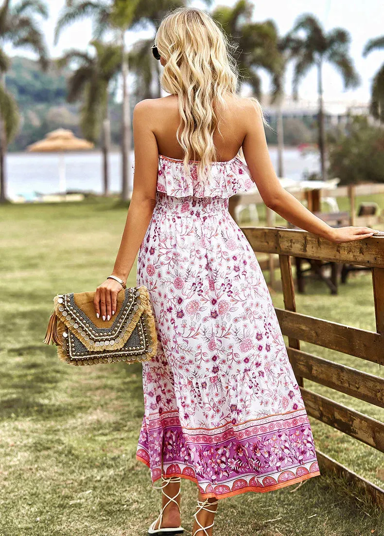 BerryBetty - Bohemian Casual Tube Top Printed Dress