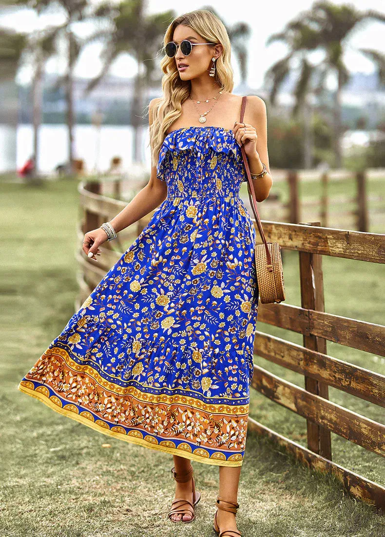 BerryBetty - Bohemian Casual Tube Top Printed Dress