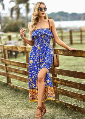 BerryBetty - Bohemian Casual Tube Top Printed Dress