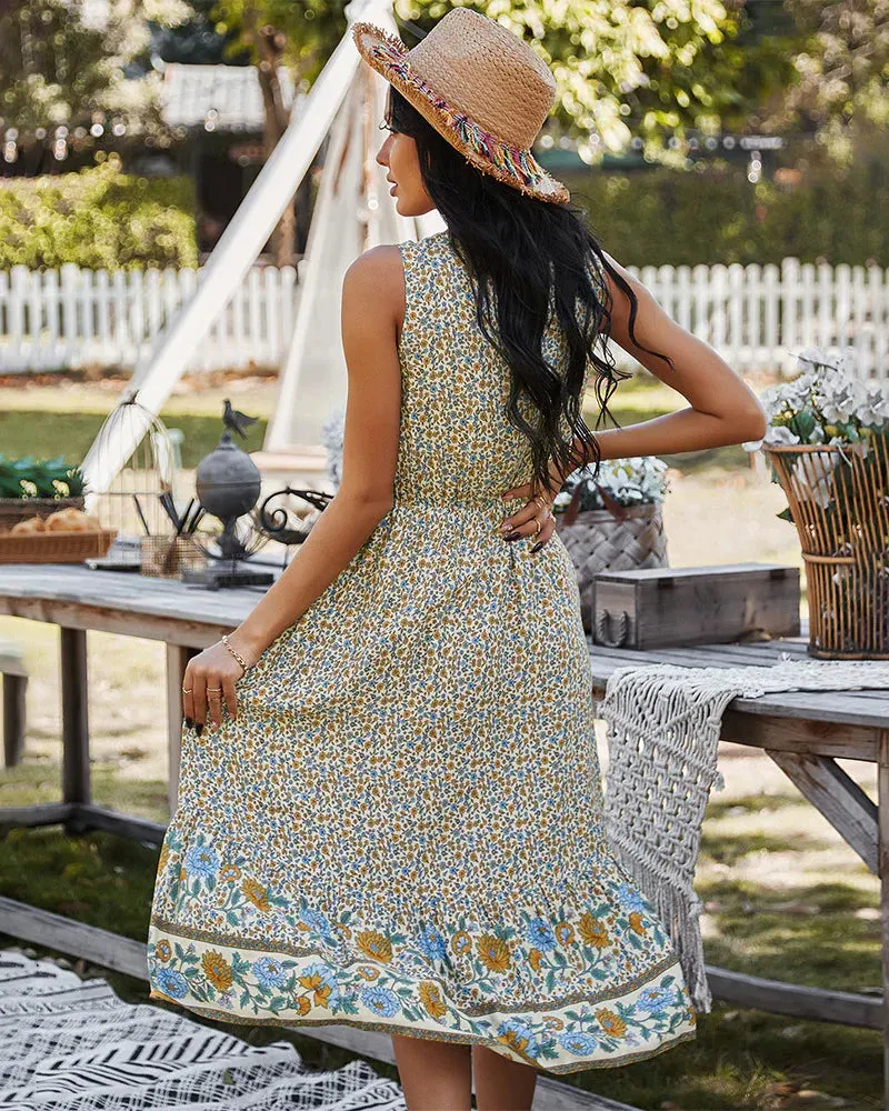 BerryBetty - Bohemian V-Neck Printed Dress