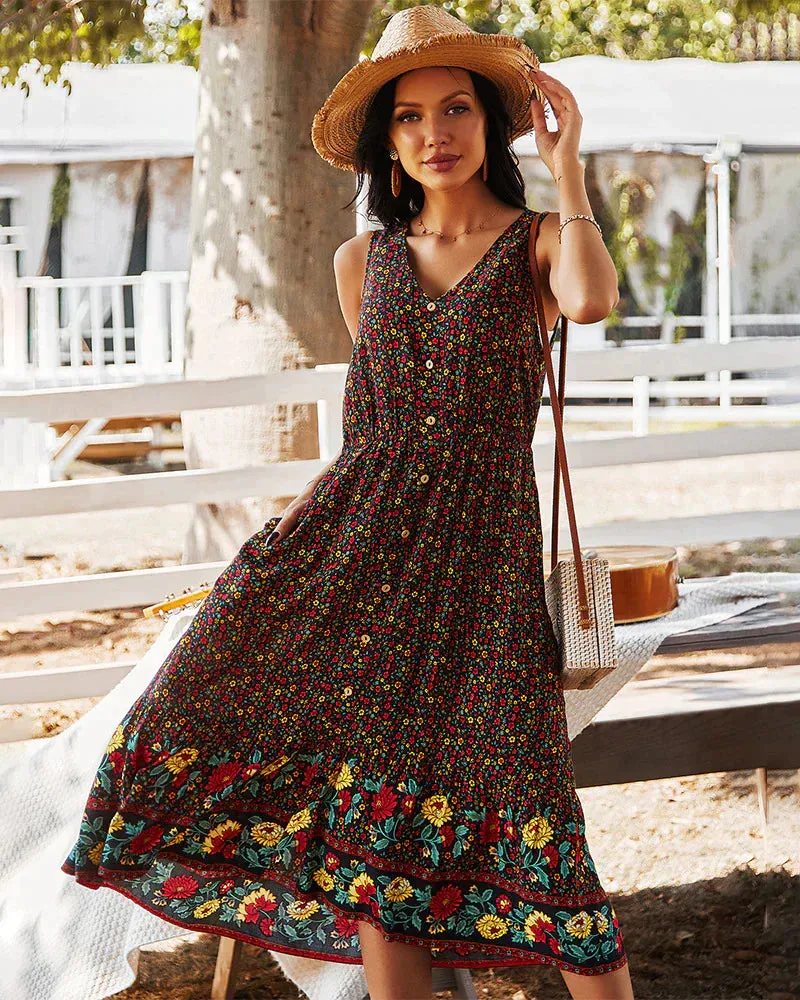 BerryBetty - Bohemian V-Neck Printed Dress