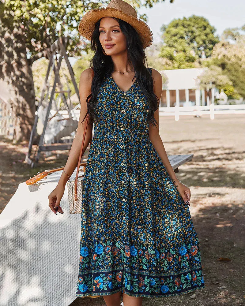 BerryBetty - Bohemian V-Neck Printed Dress