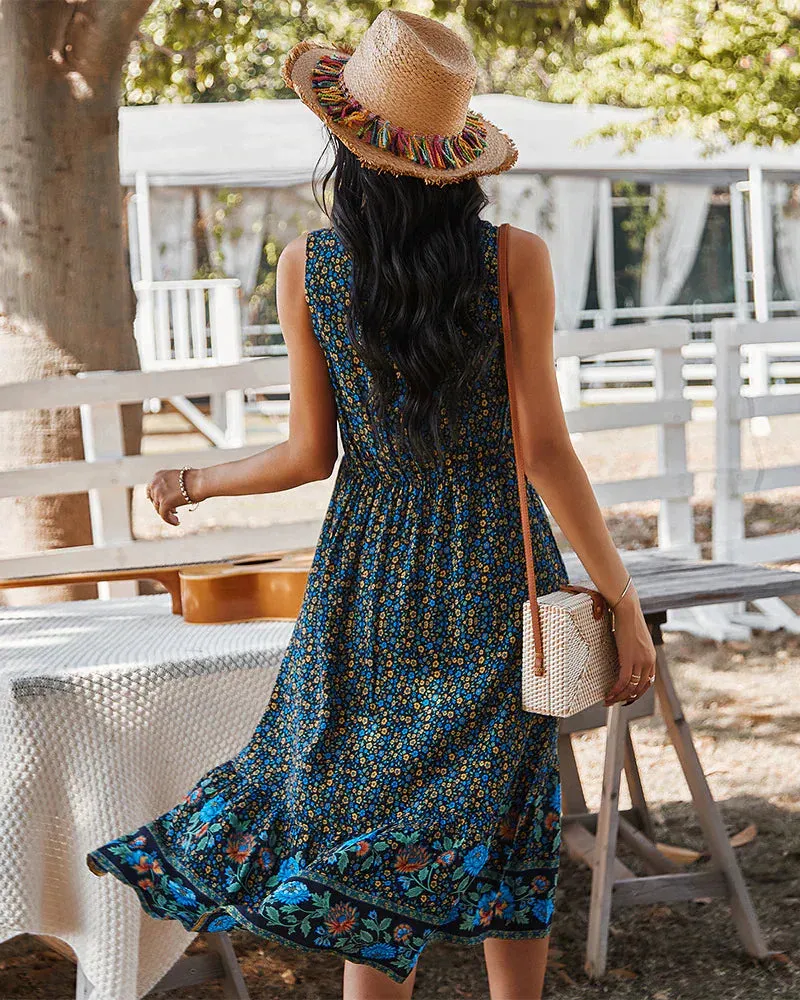 BerryBetty - Bohemian V-Neck Printed Dress