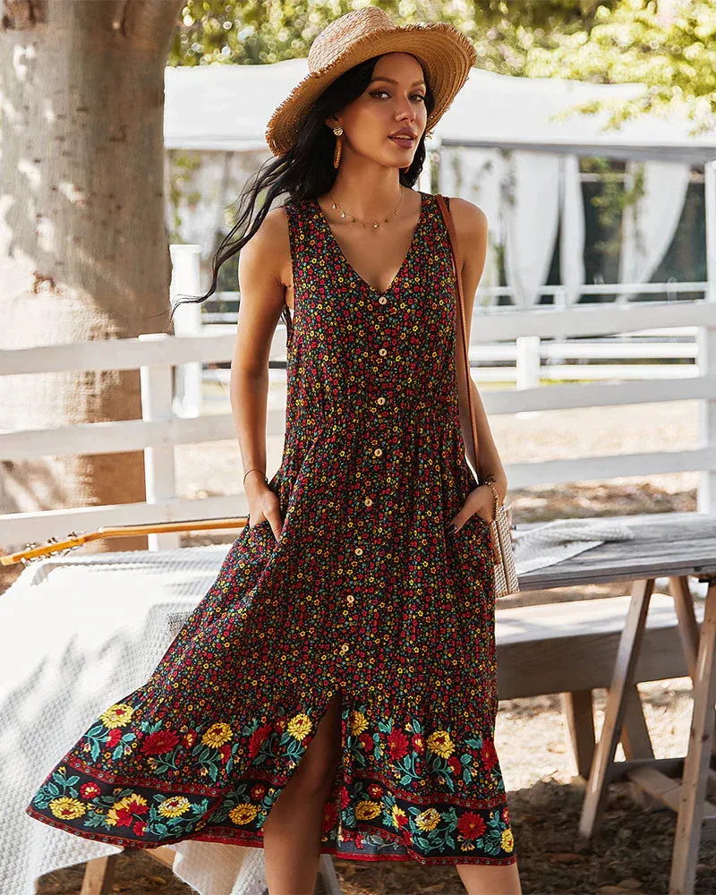 BerryBetty - Bohemian V-Neck Printed Dress