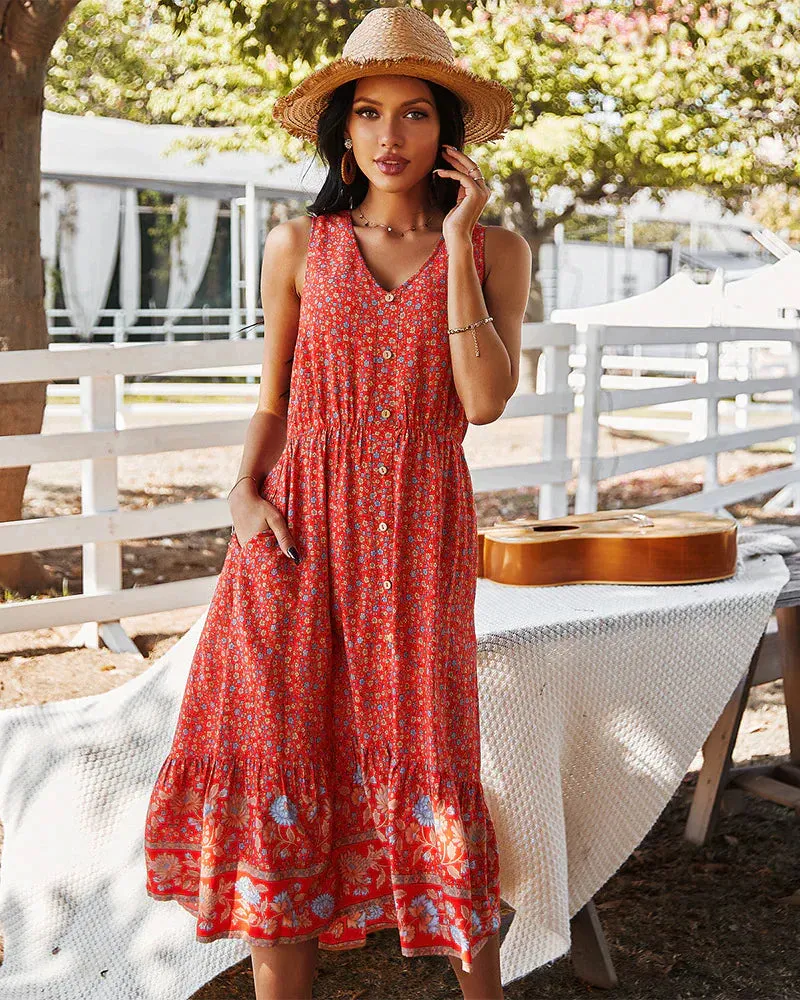 BerryBetty - Bohemian V-Neck Printed Dress