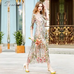 Bohemian Flower Sheer Embroidered Dress