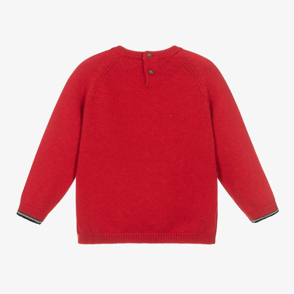 Boys Red Knitted Dog Sweater