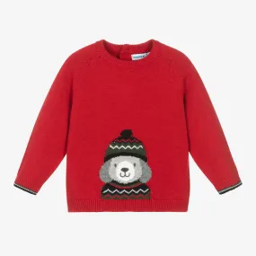 Boys Red Knitted Dog Sweater