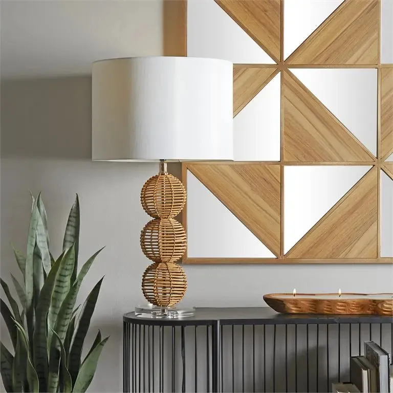 Brown Wood Bohemian Accent Lamp