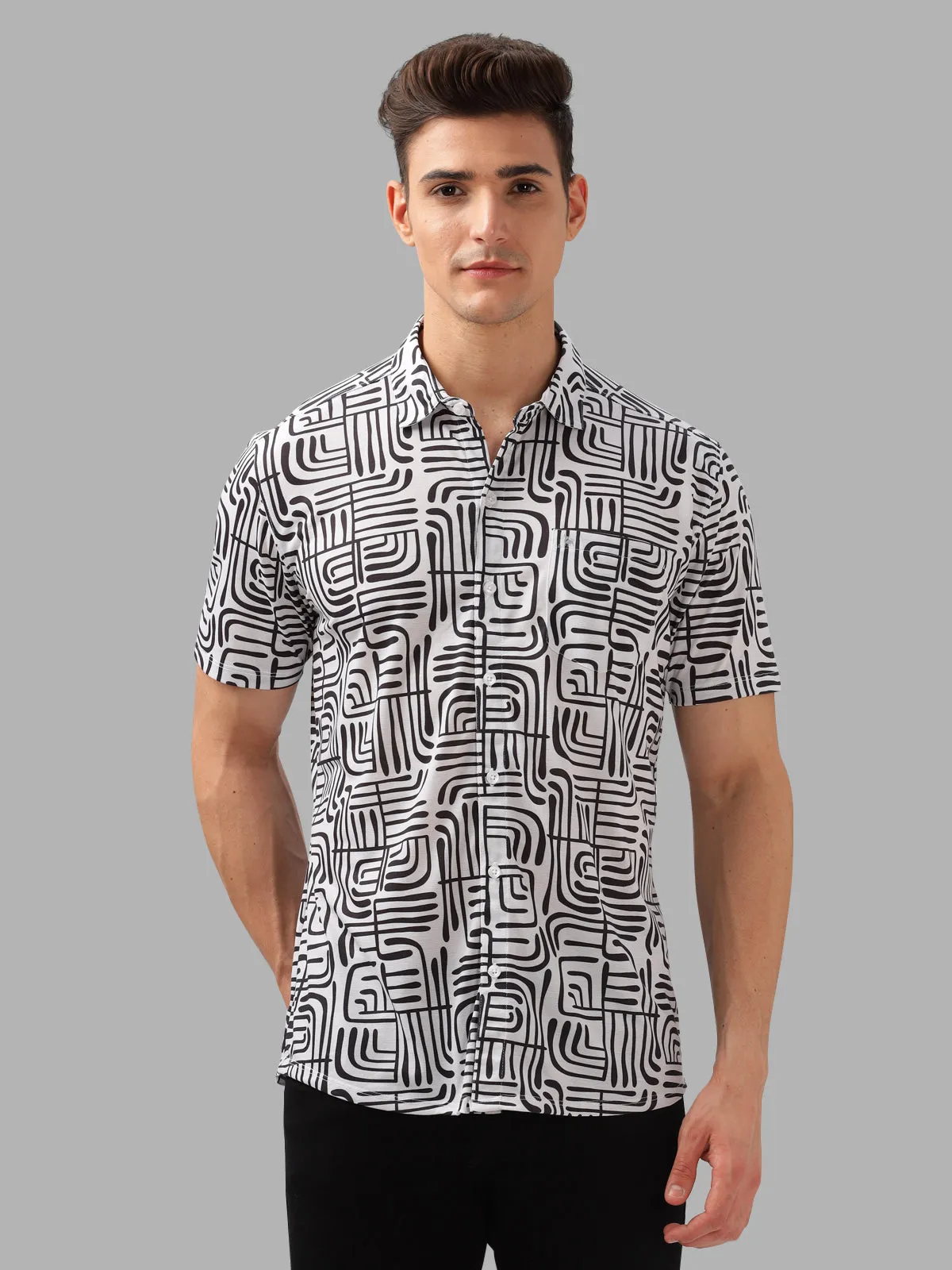 BULLMER Black Trendy Regular Fit Printed Causal Half sleeve Shirt For Men