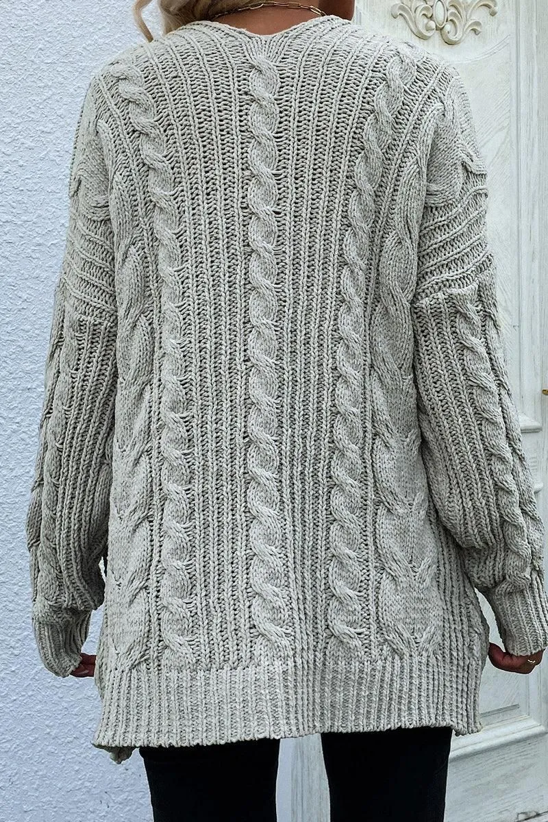 CABLE KNIT OPEN FRONT CASUAL CARDIGAN