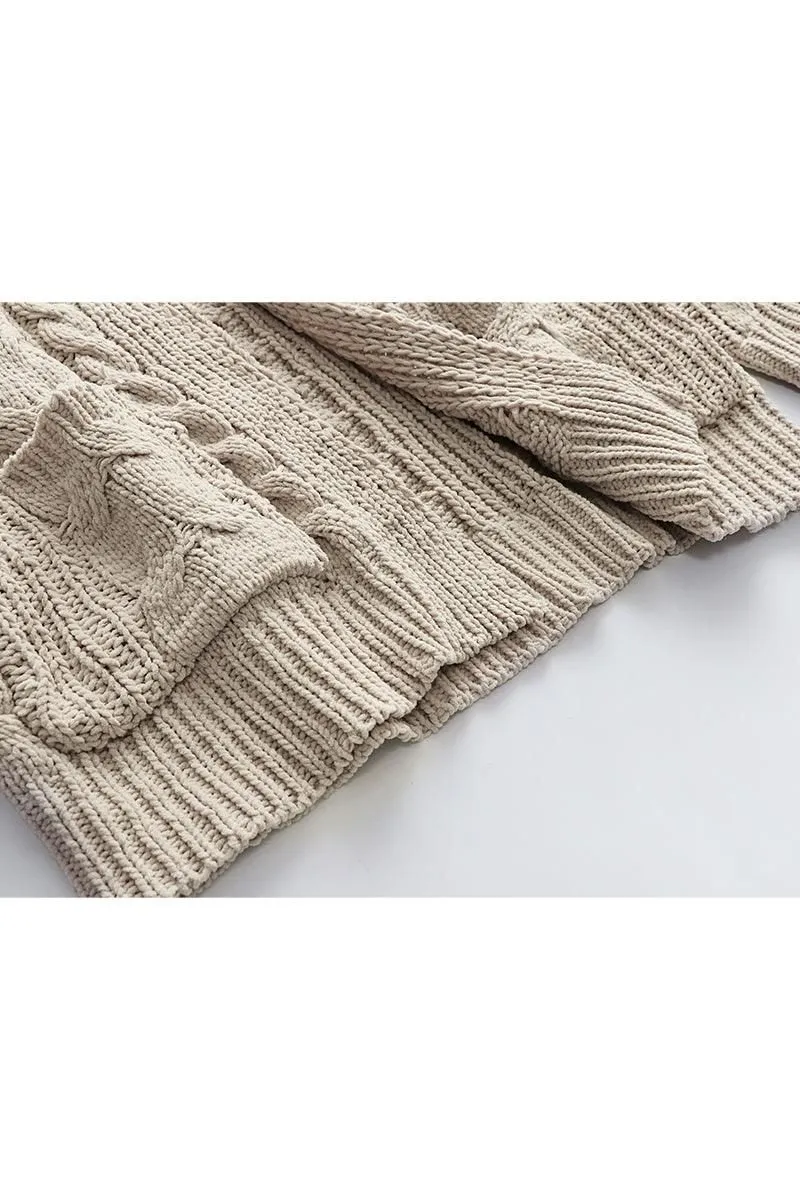 CABLE KNIT OPEN FRONT CASUAL CARDIGAN