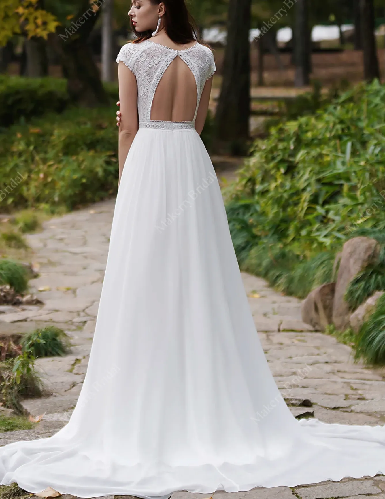 Cap Sleeves Chiffon Bohemian Wedding Dress