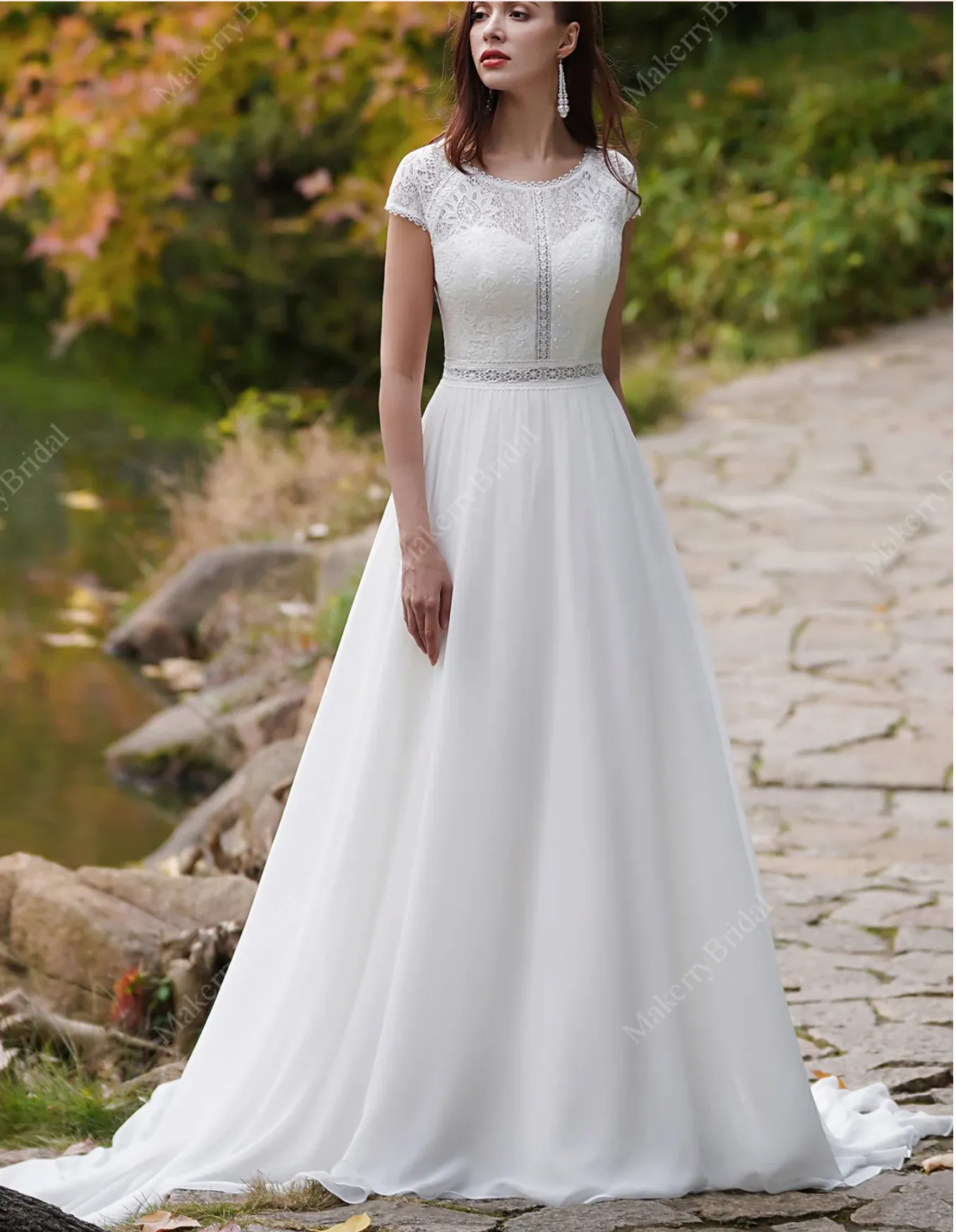 Cap Sleeves Chiffon Bohemian Wedding Dress