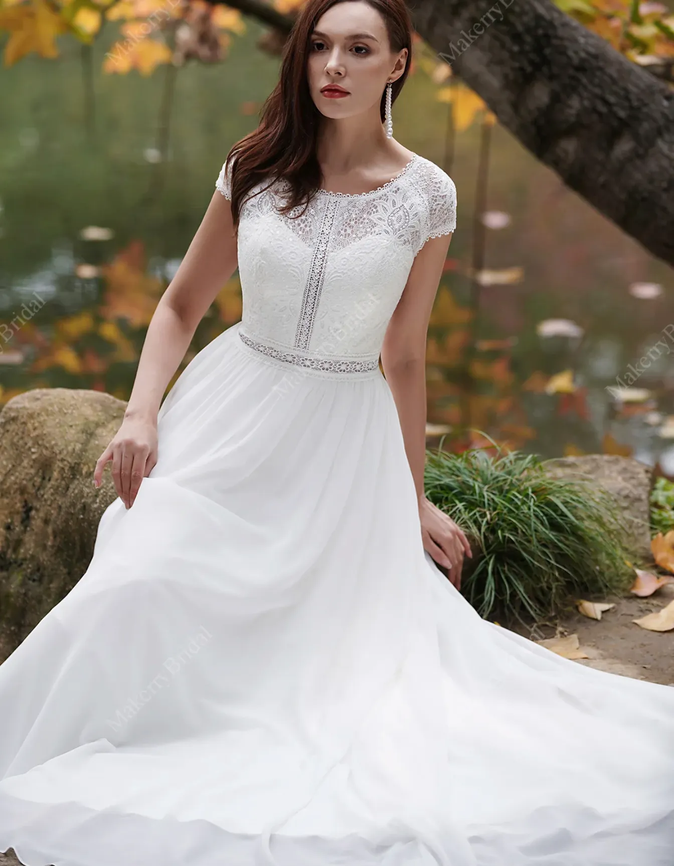 Cap Sleeves Chiffon Bohemian Wedding Dress