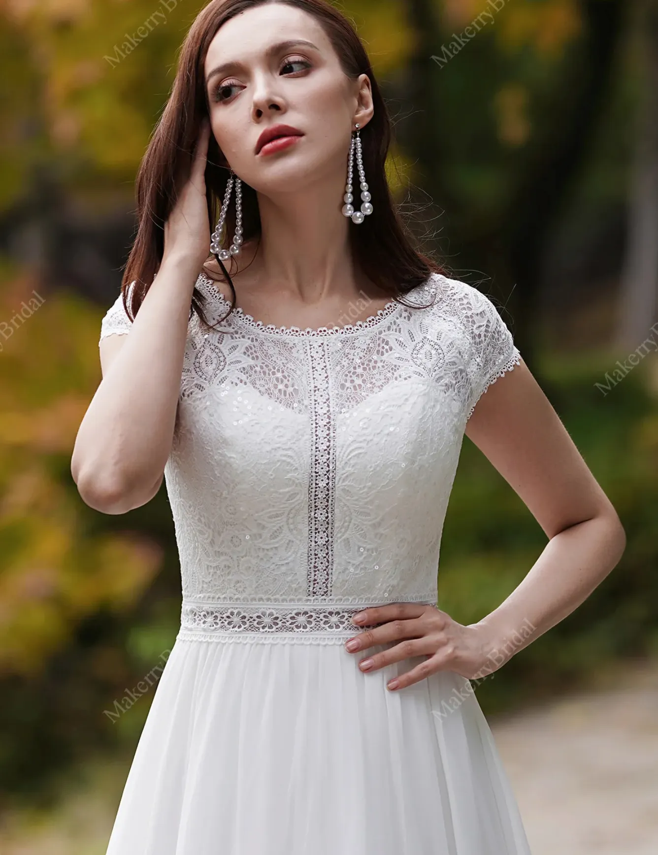 Cap Sleeves Chiffon Bohemian Wedding Dress