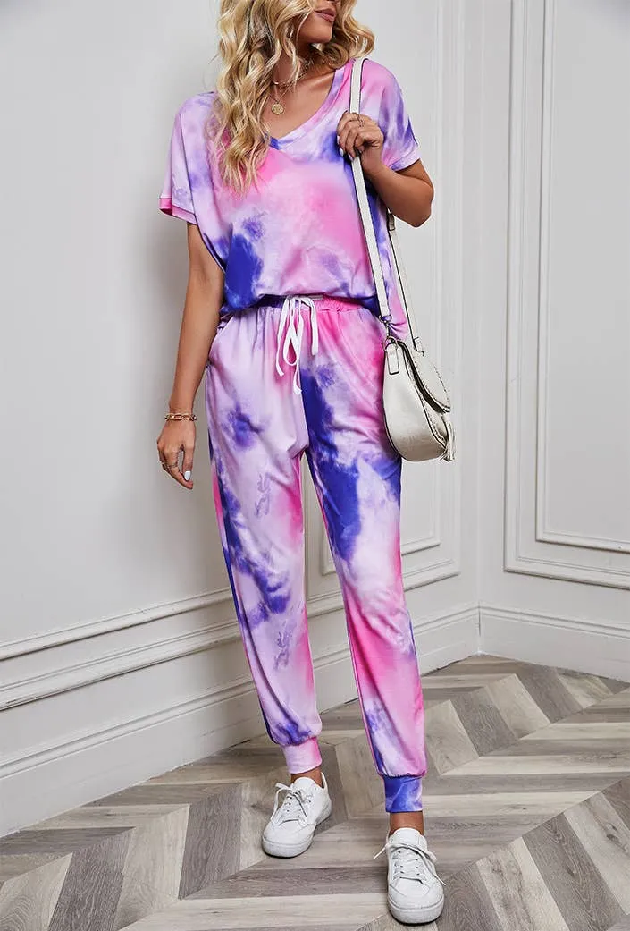 CASUAL V-NECK TIE-DYE SPORTSWEAR SUIT_CWSTB0535