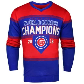 Chicago Cubs 2016 World Series Champions Red & Blue Striped Ugly Sweater