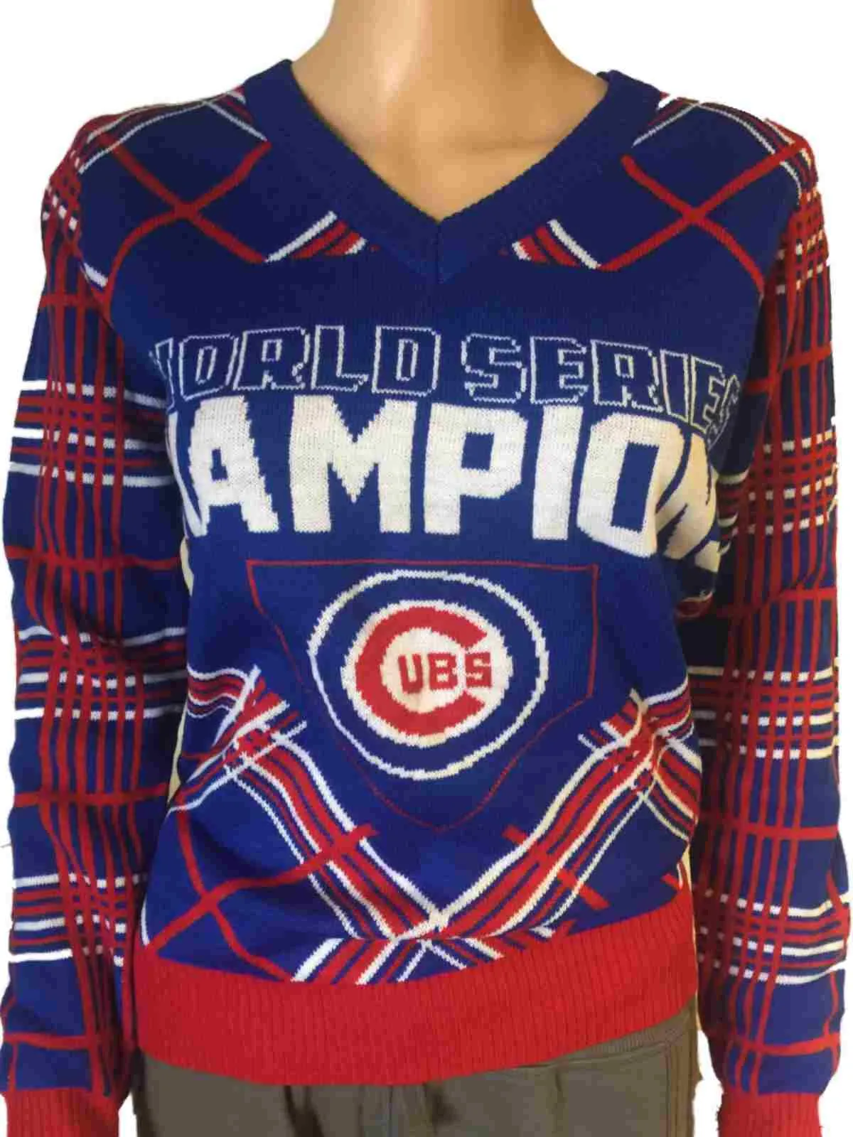 Chicago Cubs 2016 World Series Champions Women's V-Neck Ugly Sweater