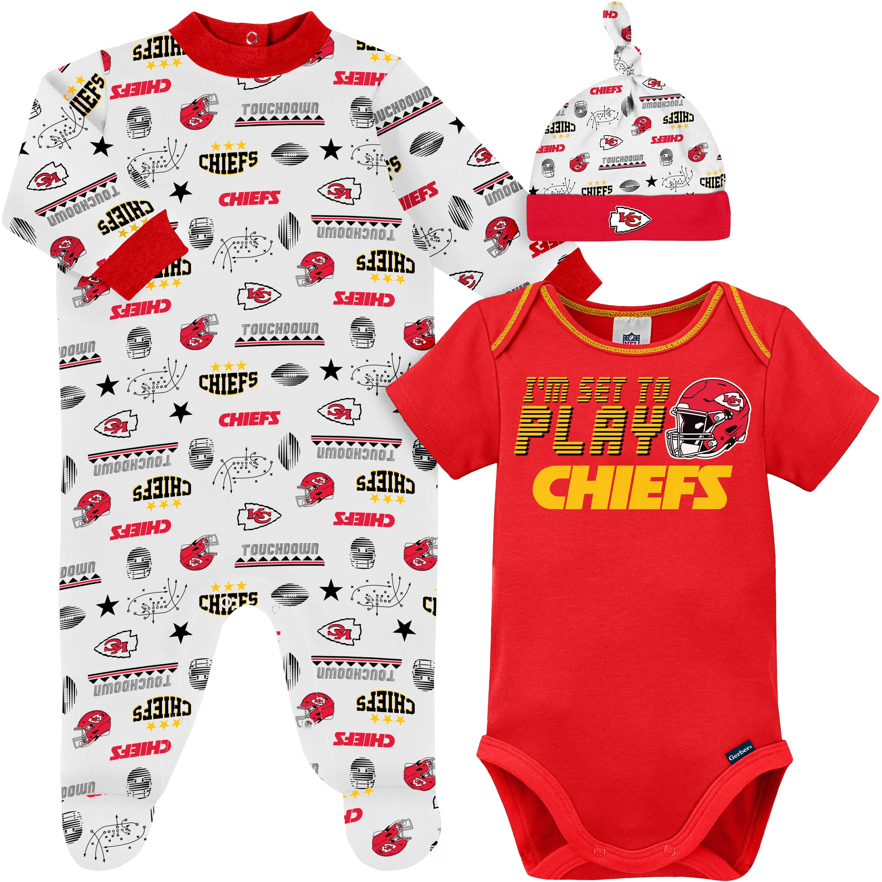 Chiefs Baby Boys 3-Piece Bodysuit, Sleep 'N Play, and Cap Set