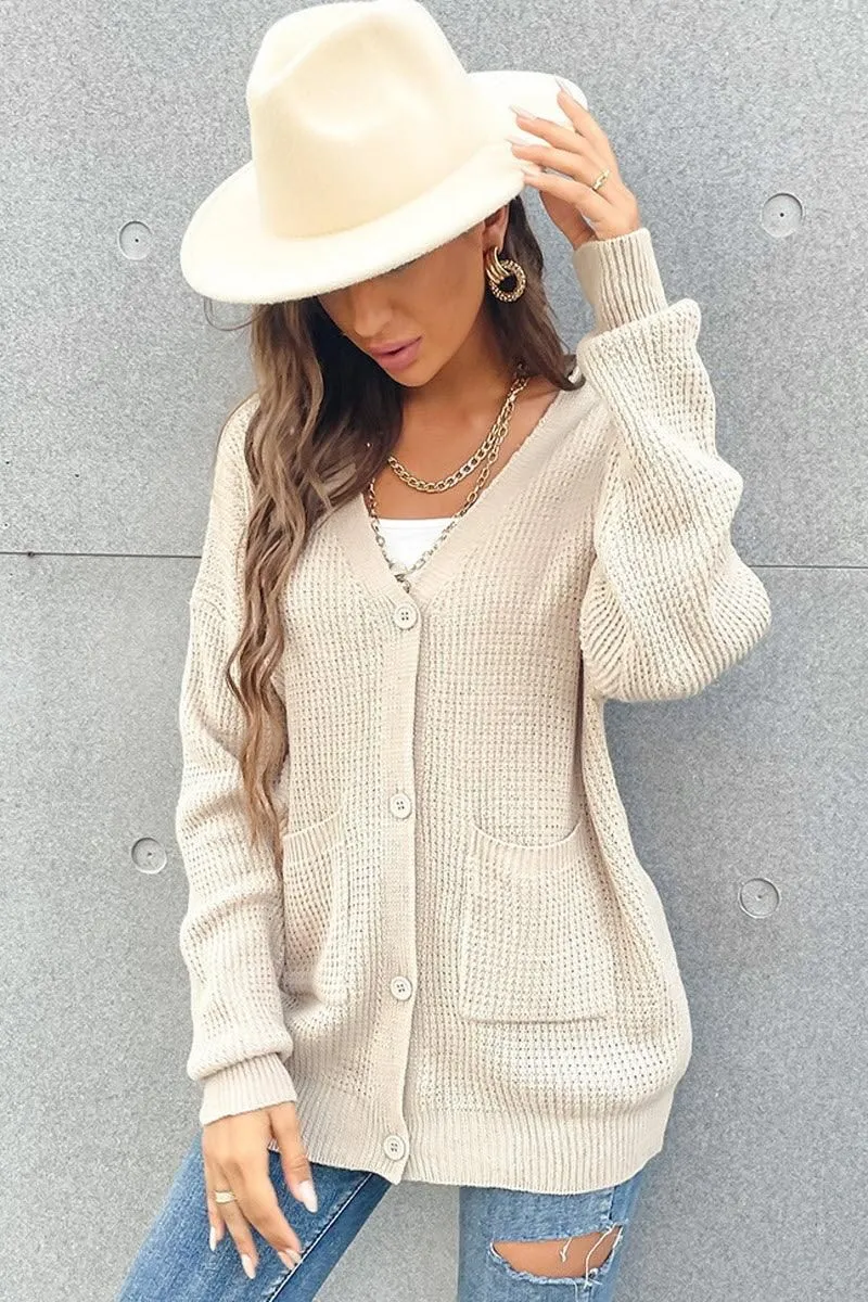 CHUNKY CABLE KNIT LOOSE LONG BUTTON DOWN CARDIGAN