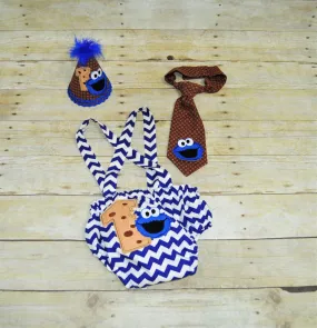 cookie monster birthday outfit, cookie monster cake smash, 1st 2nd 3rd birthday, Boys cake smash outfit,diaper cover and suspenders