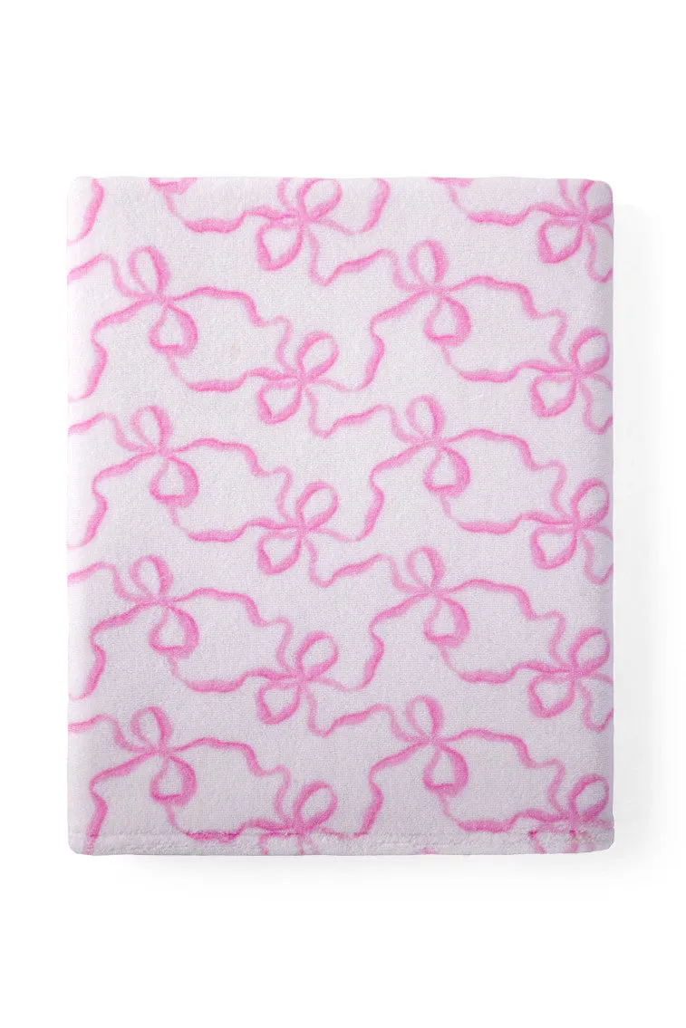 Cotton Bath Towel in Bow Print- PINK BONNET