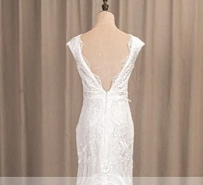 Deep V-Neck Lace Sheath Boho Bohemian Wedding Bridal Dress