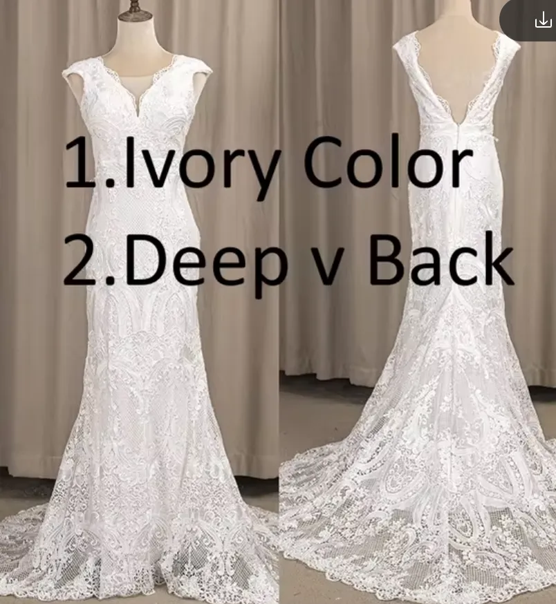 Deep V-Neck Lace Sheath Boho Bohemian Wedding Bridal Dress