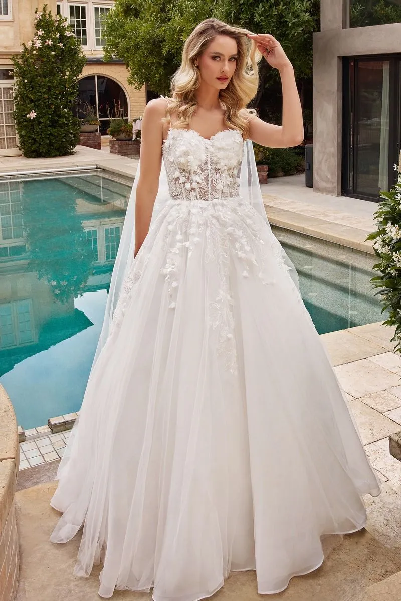 Divinity Bridal LEONA 3D Floral Applique Layered Tulle Ball Gown Wedding Dress