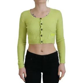 Dsquared² Yellow Green Cashmere Long Sleeves Cropped Sweater