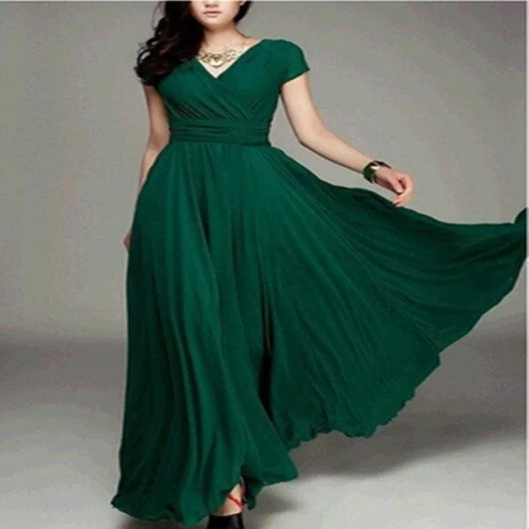 Explosion V-neck short-sleeved bohemian chiffon waist dress