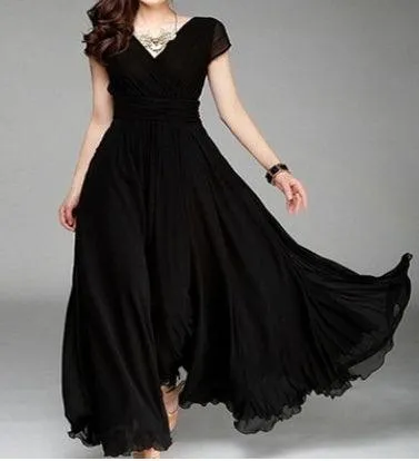 Explosion V-neck short-sleeved bohemian chiffon waist dress