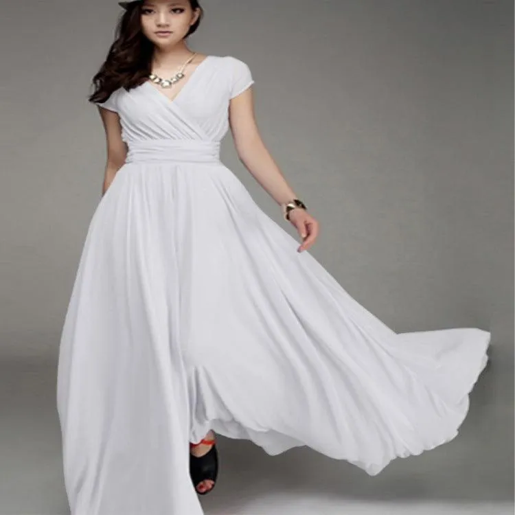 Explosion V-neck short-sleeved bohemian chiffon waist dress